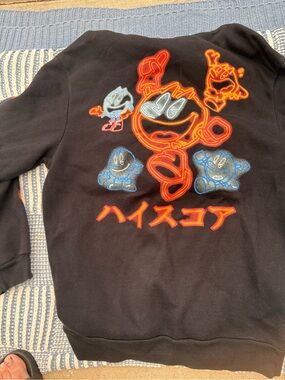 Black Crewneck Sweatshirt with Neon Arcade Embroidery